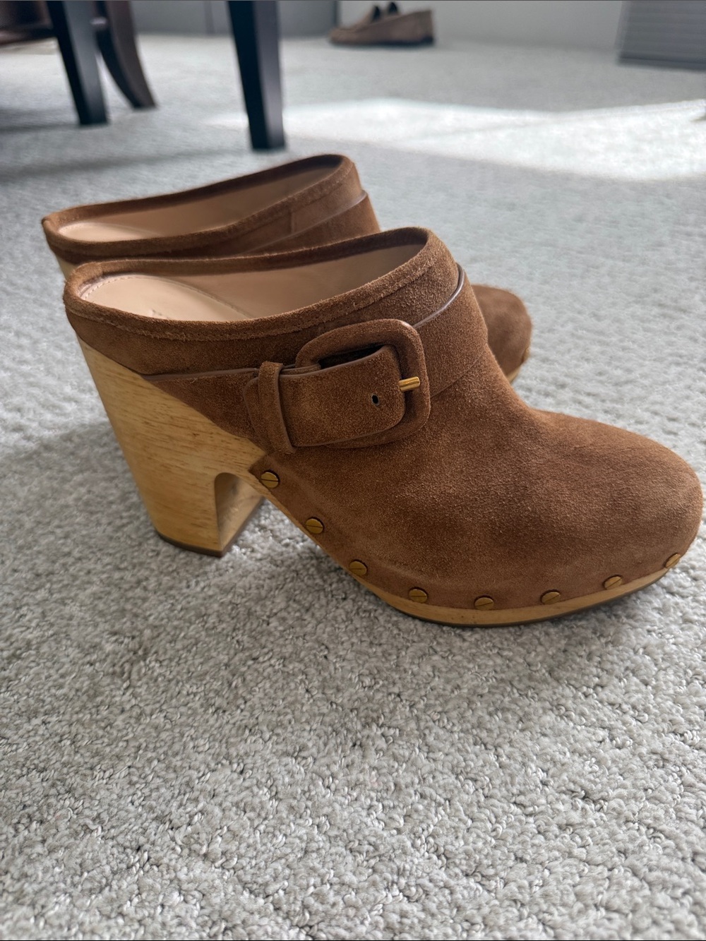 Veronica Beard Brown Suede Buckle Clog Mules